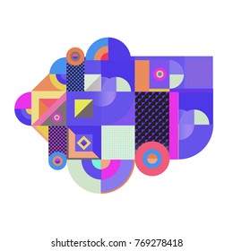 Trendy curvy geometric memphis elements colorful design. Retro vintage 90’s style texture, pattern and elements. Modern abstract culture background design and cover template.