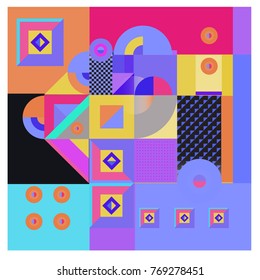 Trendy curvy geometric memphis elements colorful design. Retro vintage 90’s style texture, pattern and elements. Modern abstract culture background design and cover template.