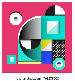 Trendy curvy geometric memphis elements colorful design. Retro 90’s style texture, pattern and elements. Modern abstract culture background design and cover template.