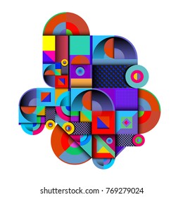 Trendy curvy geometric memphis elements colorful design. Retro 90’s style texture, pattern and elements. Modern abstract culture background design and cover template.