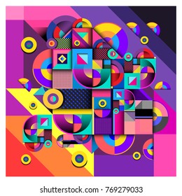 Trendy curvy geometric memphis elements colorful design. Retro 90’s style texture, pattern and elements. Modern abstract culture background design and cover template.