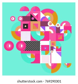 Trendy curvy geometric memphis elements colorful design. Retro 90’s style texture, pattern and elements. Modern abstract culture background design and cover template.