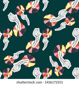 trendy cut paper craft collage pattern design with flowers tulip and poppies