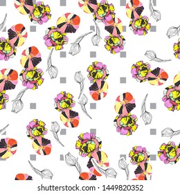 trendy cut paper craft collage pattern design with flowers tulip and poppies