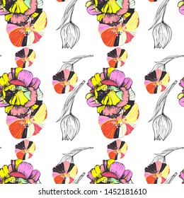 trendy cut paper craft collage pattern design with flowers tulip and poppies