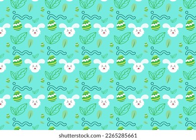 Trendy Cute bunny easter Element seamless pattern with decorative eggs. Easter holiday Pastel background for website, printing on fabric, gift wrap and wallpapers