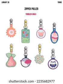 TRENDY Y CARÁCTER CORTO ZIPPER SLIDER Y BOMBAS PARA NIÑAS PEQUEÑAS Y NIÑAS BEBÉS EN VECTOR