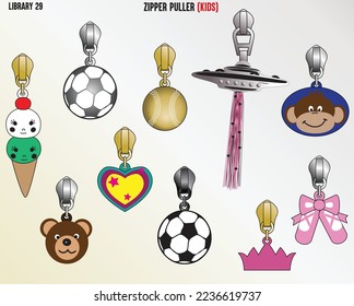 TRENDY AND CUTE CHARACTER ZIPPER SLIDER AND PULLERS FOR TODDLER AND KIDS IN VECTOR