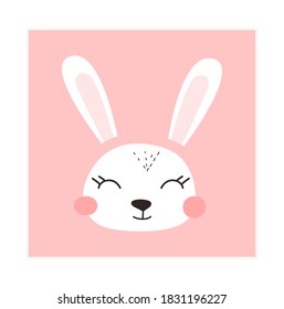 Trendy cute rabbit. Funny animal face. Perfect for textiles, prints, posters and more. Isolated and grouped. Colorful Cartoon Flat Vector Illustration