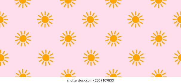 Trendy Cute Seamless Vector Pattern with Yellow Suns on a Pastel Pink Background. Simple Infantile Style Abstract Doodles Repeatable Design with Rainbow Colors Suns ideal for Fabric. Rgb Colors.