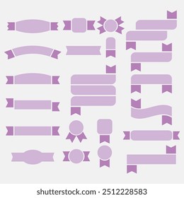 Trendy cute stylish assorted flat style purple ribbon banners icons design elements icons set on white background