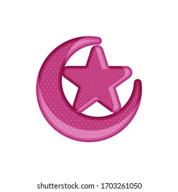 trendy cute textured pink moon and star logo vector icon concept illustration 
