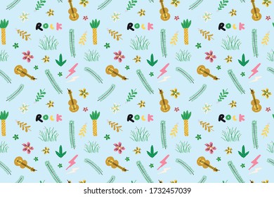 Trendy cute vector hand drawn background for wrapping paper, textile, print, wallpaper. Cute rock and roll music seamless pattern. Seamless pattern in rock style. 