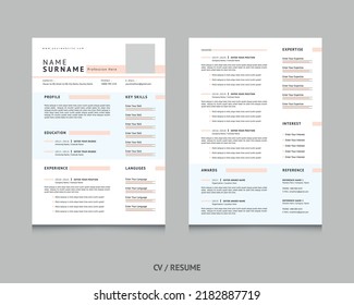 Trendy CV Simple and Clean Design Two Page Resume Template