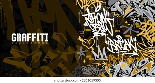 Trendy Dark Abstract Urban Style Hiphop Graffiti Street Art Vector Illustration Background Template