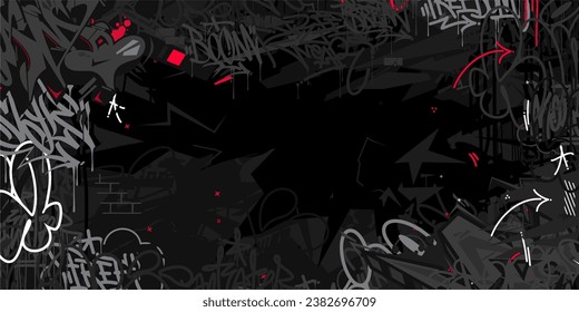 Trendy Dark Black Abstract Urban Style Hiphop Graffiti Street Art Vector Illustration Background Template