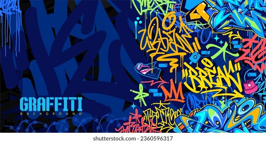 Trendy Dark Blue Colorful Abstract Urban Style Hip Hop Graffiti Street Art Vektorgrafik Hintergrund Vorlage