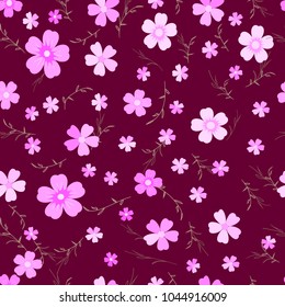 Trendy dark Floral pattern . Botanical Motifs scattered random. Seamless vector texture. for fashion prints. Printing with in hand drawn style on claret background.