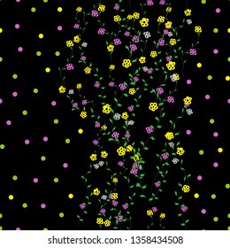 Trendy dark Floral pattern in the many kind of flowers. Botanical Motifs scattered random. Seamless vector texture. for fashion prints. Printing with in hand drawn style on black background.