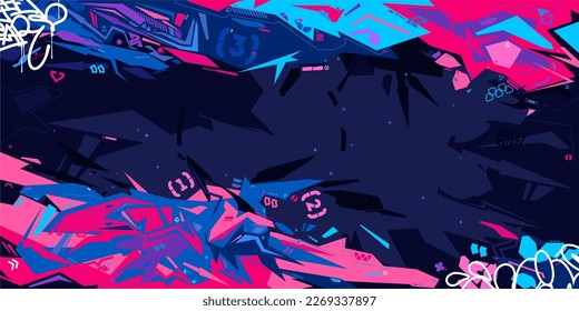 Trendy Dark Futuristic Mecha Gundam Cyberpunk Metaverse Colorful Abstract Urban Street Art Graffiti Style Vector Illustration Template Background