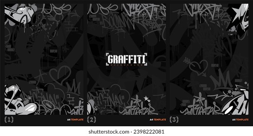 Trendy Dark Grey Abstract Urban Style Hiphop Graffiti Street Art Vector Illustration Background Template