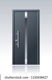 trendy dark grey vector front door with glass window and steel applications