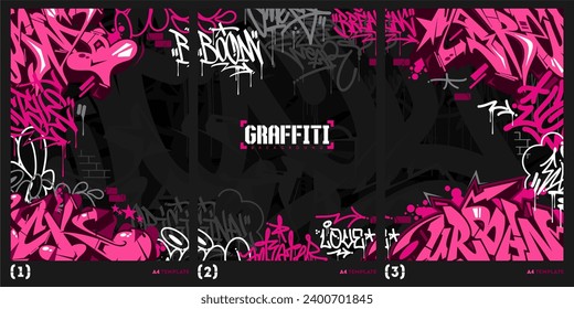 Trendy Dark Pink Abstract Urban Style Hiphop Graffiti Street Art Vector Illustration Background Template