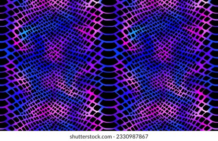 Trendy dark rainbow snake skin pattern vector horizontal background. Neon wild animal reptile skin, shiny purple holographic gradient repeat texture for fashion print design, wallpaper.