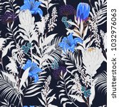 Trendy dark Summer night unfinished garden flowers outline in hand sketch and drawing ,many kind of floral in seamless pattern vector illustration on navy blue  background