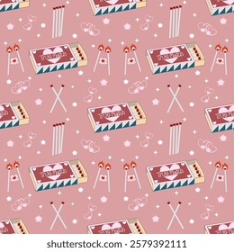 Trendy Valentine’s day Seamless Pattern True Match Love Couple Match box Hand drawn illustration Vector not Ai Design for textiles fabric wallpaper wrapping paper