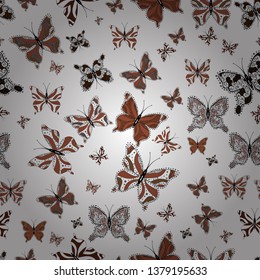 Trendy Decoration with Beautiful Butterfly Silhouettes. Cute Feminine Pattern for Card, Invitation, Print. Vector Background on black, brown, white colors. Spring Background with Colorful Butterflies.