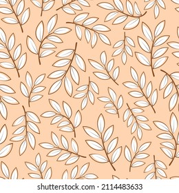 Trendy decorative vector seamless floral ditsy pattern design of abstract ornamental leaves and branches. Modern elegant foliage repeating texture background suitable for screen printing and textile