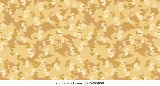 Trendy Desert camouflage military pattern with dollar sign. Vector camouflage pattern for clothing design.