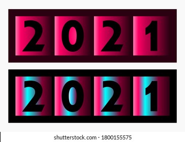 Trendy design of 2021 Happy New Year. Design for celebration and season decoration.  Trendy illustration for branding, banner, cover, card. Vector illustration with red, pink, blue, and neon color.