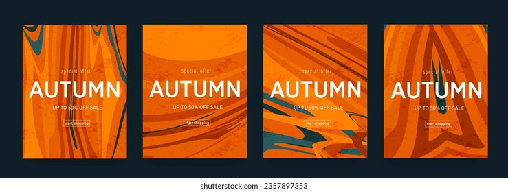 Trendy Design Autumn. Season Discount Offer 50%. Background Pattern Liquid Stripe for Advertising, Web, Social Media, Poster, Banner, Cover. Abstract Vintage Set Optical Fluid.