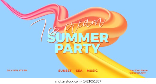Trendy design background with fluid and liquid shapes. Ice cream summer party banner template. Applicable for covers, posters, flyers, presentations. Vector illustration. Eps10