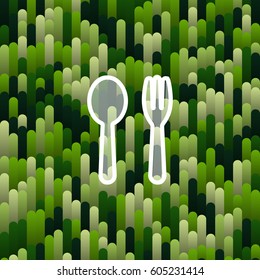 Trendy design background with white spoon and fork icon. Green background. Applicable for covers, posters, presentations, placards and banners