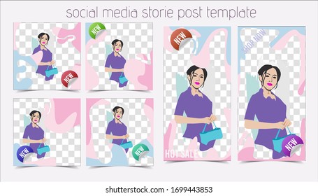 trendy design banner template in pink and blue color. Corporate advertising template for social media instagram post,story,frame, business banner, flyer, brochure 