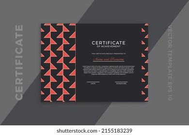 Trendy design of certificate of appreciation dark template. Elegant business diploma mockup for graduation or course completion with artistic geometric pattern. Vector background EPS 10