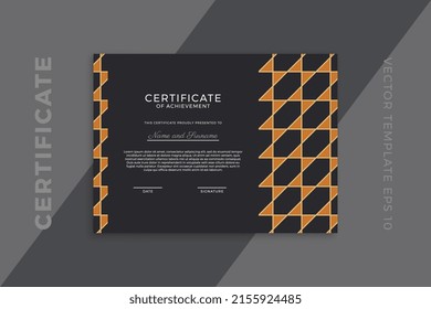 Trendy design of certificate of appreciation dark template. Modern business diploma mockup for graduation or course completion with artistic geometric pattern. Vector background EPS 10