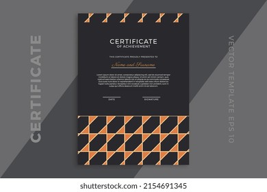 Trendy design of certificate of appreciation vertical dark template. Elegant business diploma mockup for graduation or course completion with artistic geometric pattern. Vector background EPS 10