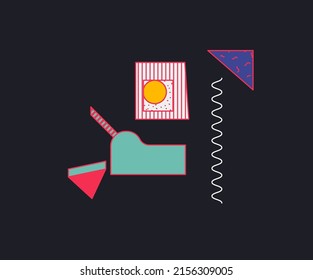 Composición De Diseño Moderno Con Formas Sencillas, Figuras. Patrón geométrico colorido en estilos de 80-90. Pintura Abstracta Vectora Para Decoraciones De Papel De Fondo, Presentaciones, Diseño De Carteles, Tejidos Textiles.
