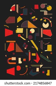 Composición De Diseño Moderno Con Formas Sencillas, Figuras. Patrón geométrico colorido en estilos de 80-90. Pintura Abstracta Vectora Para Decoraciones De Papel De Fondo, Presentaciones, Diseño De Carteles, Tejidos Textiles.