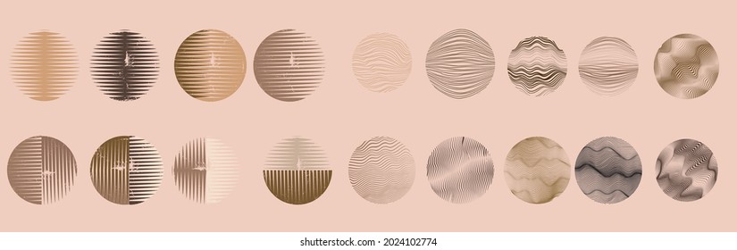Trendy design elements  . Contemporary abstract vector striped geometric background pattern .Hand drawn wavy lines round shapes .