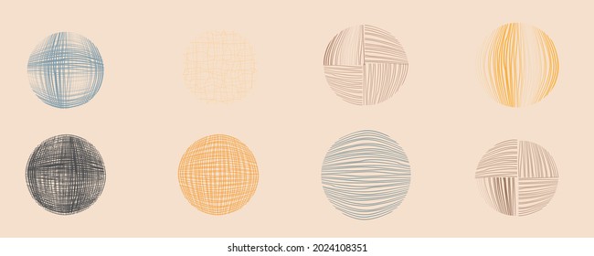 Trendy design elements  . Contemporary abstract vector striped geometric background pattern .Hand drawn wavy lines round shapes .