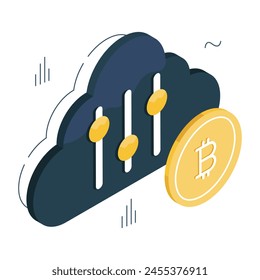 Icono de diseño de moda del ecualizador de bitcoins en la nube

