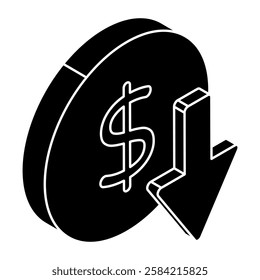 A trendy design icon of dollar decrease