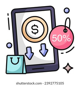 Trendy design icon of mobile 50% sale 