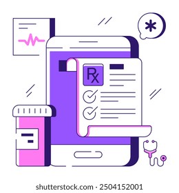 Ilustración de diseño de moda de rx móvil, instrucciones médicas 

