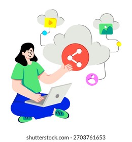 Ilustración de diseño de moda de compartir datos en la nube